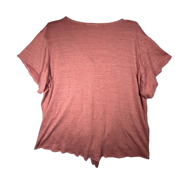 Weatherproof Vintage Women's Pink‎ Salmon Tie Front Button V-Neck Short Sleeve - Picture 3 of 16